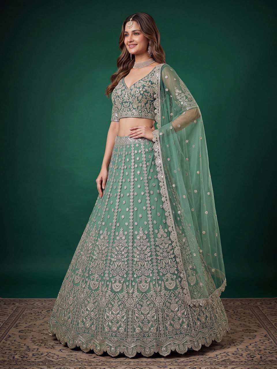 Pista Green Heritage colour with Soft Net fabric beautiful Embroidered work on lehenga choli 6013 Pista